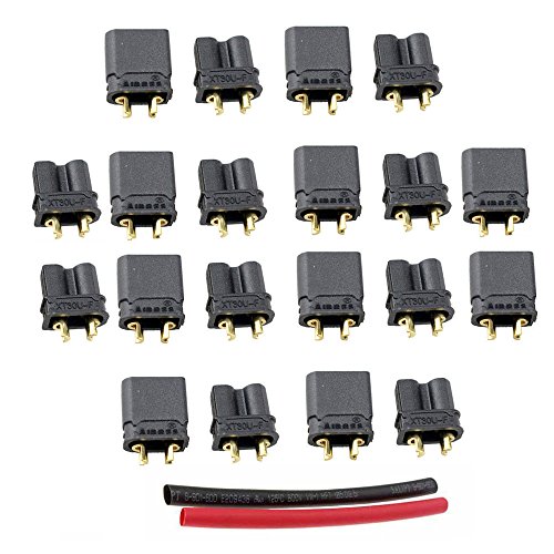 Amass 10 Pair XT30 XT30-U Male Female Bullet Connectors Power Battery Plugs with Heat Shrink for RC Lipo Battery(Black)