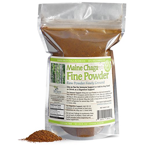 Maine USA Organic & Wild Harvested Raw Chaga Mushroom Fine Powder, 5oz, Introductory 