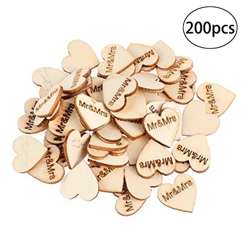 OULII Rustic Wooden Heart Carved with Mr Mrs Wedding Embellishments Table Decoration Valentine's Day gift Crafting DIY Accessory, pack of 200