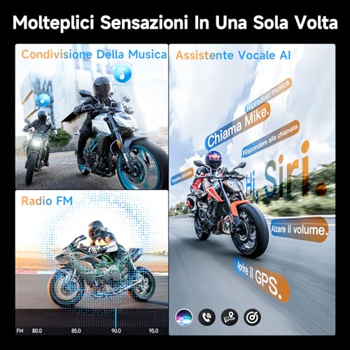 Moman Motorcycle Intercom, H2E Eagle Pair Helmet Headset with Double Chip for Multitasking Audio Headphones for Helmets Distance 1 Km Communication System HiFi/Music Sharing/FM/Voice AI Interphone