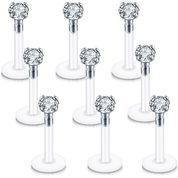 thumbnail image 2 of Implant Grade Titanium White Opal Flat Back Internally Threaded Labret Cartilage Tragus Ring 2 of 9
