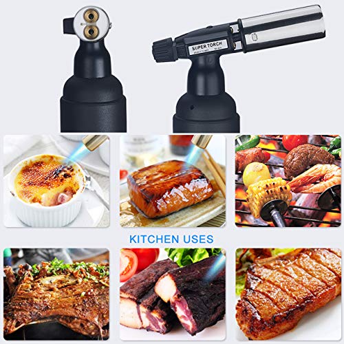 The perseids Blow Torch, Double Flame Culinary Torch Refillable Cooking Butane Torch Lighter with Adjustable Flame for BBQ, CrÃ¨me BrÃ»lÃ©e, Desserts, Baking, and Grilling, Butane Gas Not Included