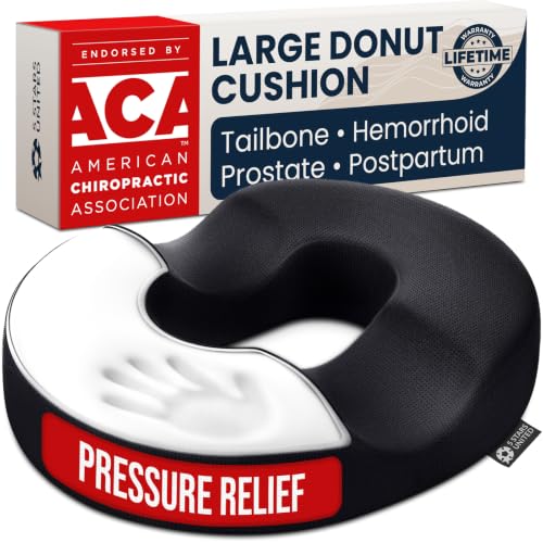 5 STARS UNITED Donut Pillow for Tailbone Pain & Hemorrhoids – Large Memory Foam Seat Cushion for Bed Sore-Prone Areas & Pressure Relief – Prostate, Postpartum & Pregnancy Support, Black Mesh Cover