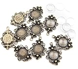 ALL in ONE 10 Sets Cabochon Frame Setting Tray Pendant with Clear Glass Dome Tile for Diy Jewelry Making (12MM)