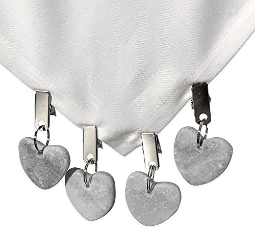 WHW Whole House Worlds Natural Stone Hearts Table Cloth Weights on Clip Hangers, Light Gray, Set of 4