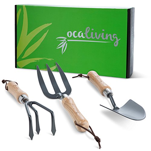 OCALiving Beautiful 3-Piece Garden Hand Tool Set - Gardening and Planting Kit Essentials - Sharp, Steel Planter Accessories with Ergonomic Wood Handles - Thumbnail 4