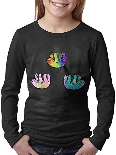 Hapli 100% Cotton Youth Big Girls Boys Tie Dye Cute Sloth Pack Long Sleeve T Shirts Tees L Soft Comfort