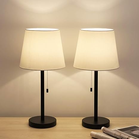 Table Lamp Set Of 2 Bedside Lamps For Bedroom Metal Desk Lamps With White Fabric Shade For Nightstand Dressers Coffee Table Study Desk