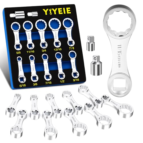 YIYEIE 12PCS Torque Adapter Set SAE, 5/16", 3/8", 7/16", 1/2", 9/16", 5/8", 11/16", 3/4", 13/16", 7/8", 3/8" Drive Torque Wrench Adapter, 12 Point Torque Extender Adapter with 1/2" + 1/4" Adapter