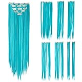 SWACC 7 Pcs Full Head Party Highlights Clip on in Hair Extensions Colored Hair Streak Synthetic Hairpieces