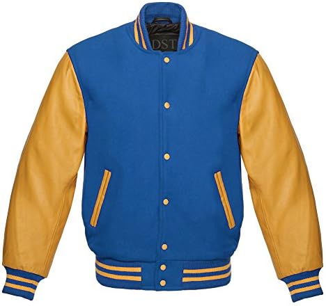 Men Original American Gold Leather Letterman Baseball Varsity Jacket Gold Leather Sleeves
