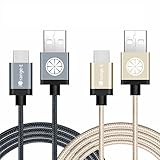 Type C, iOrange-E 2 Pack 6.6 Ft (2M) Braided Cable for OnePlus 2, Nexus 5X, Nexus 6P, New Macbook 12 inch, Lumia 950, ChromeBook Pixel, Nokia N1 Tablet, LG G5, HTC 10 and More, Black & Gold