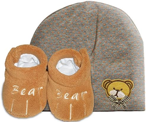 Billow Unisex Baby Bootie &amp; Beanie (0-6 months) Boo Bears Gift Set Grey