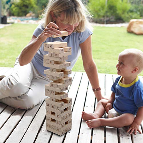 MorTime 51Pcs Timber Tower Wood Block Stacking Game - Number Match Playset