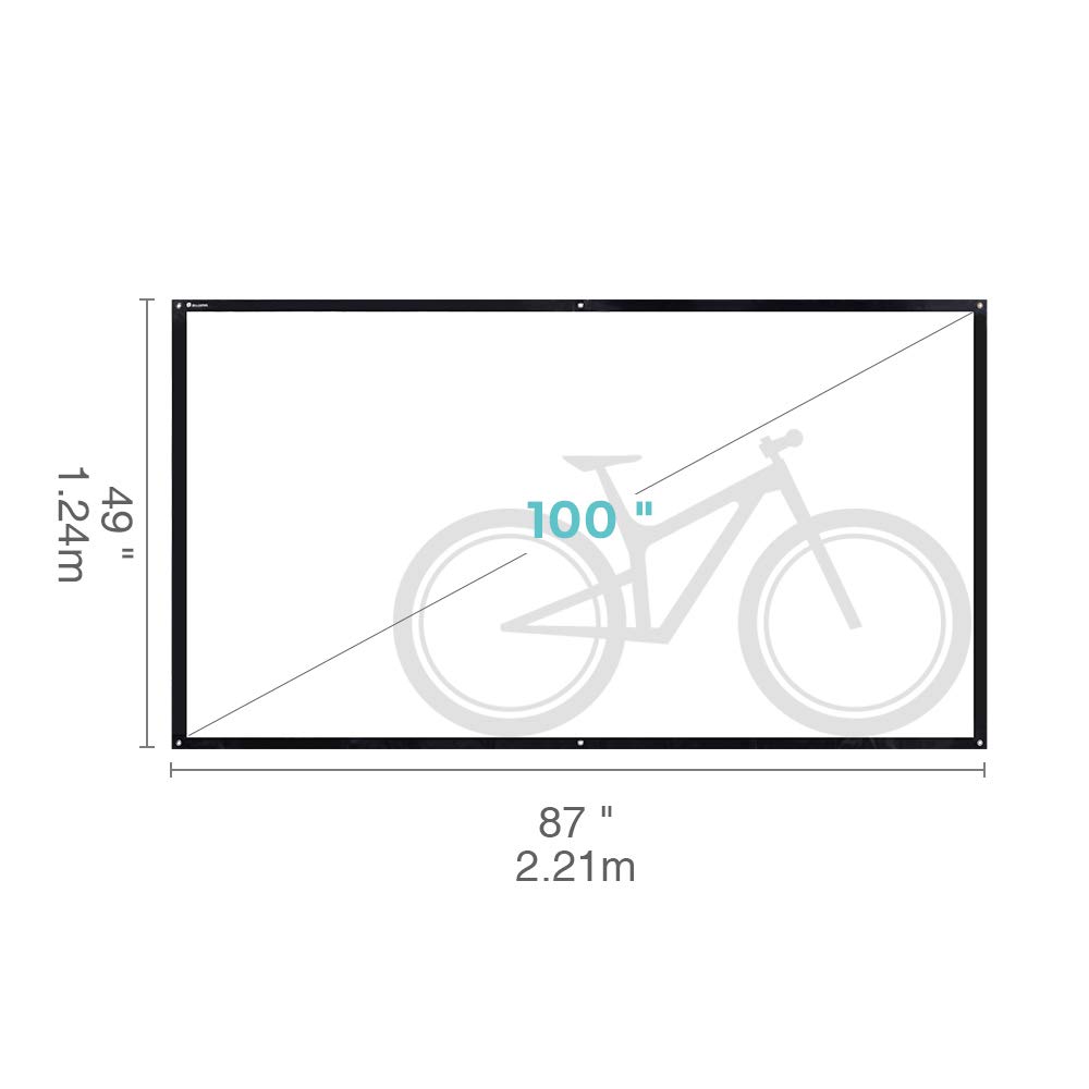 Projector Screen, 100 Inch Portable HD 16:9 Projection Screen Diagonal Foldable Indoor Outdoor Movie Screen with PVC Material