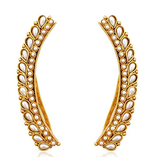 Ethnic Indian Bollywood Jewelry Gold Finish Ear Cuff Wrap Clip on EarringsABEA0287WH