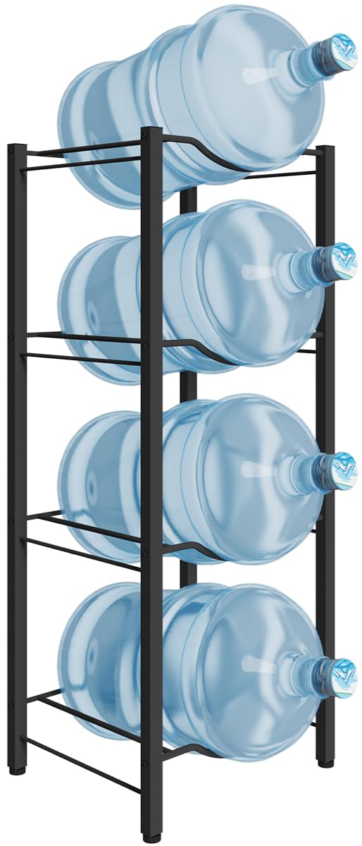 Photo 1 of mocomax 5 Gallon Water Jug Rack, 4 Tier Detachable Water Bottle Holder Storage Organizer Shelf, Heavy Duty Water Jug Dispenser Stand for Kitchen, Office, Home, Black