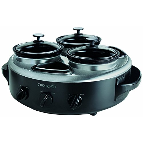CrockPot Triple Dipper with Lazy Susan Food Warmer, Black, Stainless