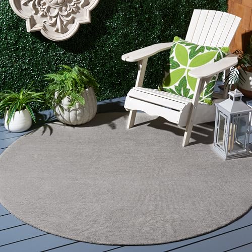 SAFAVIEH Washable Rug Outdoor Micro-Loop Collection - 6' Round, Grey, Handmade,…