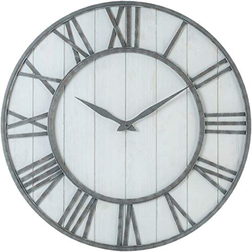 30inch Farmhouse Metal & Solid Wood Noiseless Wall Clock (Whitewash, 30inch) Pricepulse