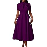 Memoriesea Women's Elegant Casual Short Sleeve Work Party A-Line Dress with Pockets