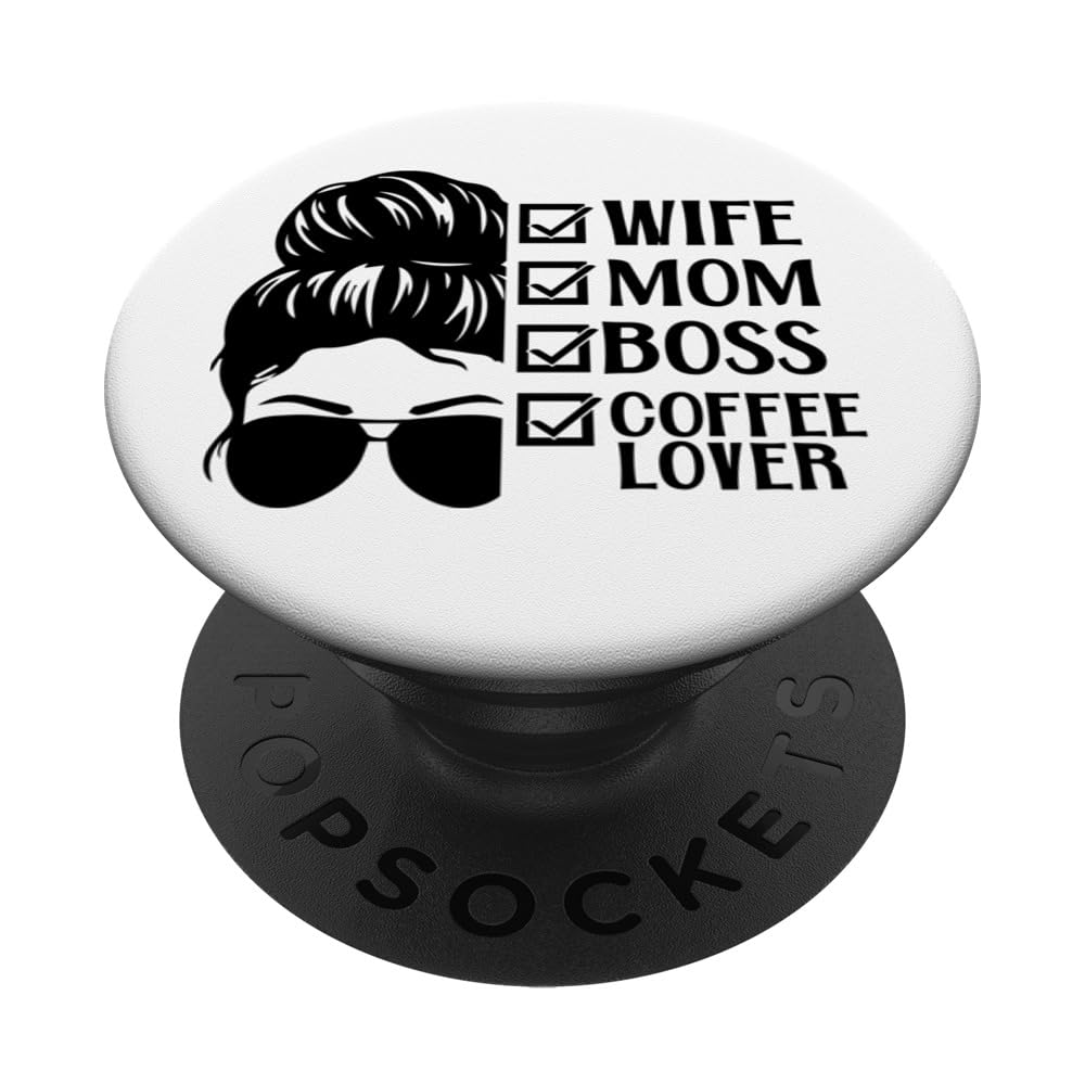 Super Woman WIFE, MOM, BOSS, COFFEE LOVER Sunglasses Lady PopSockets Swappable PopGrip