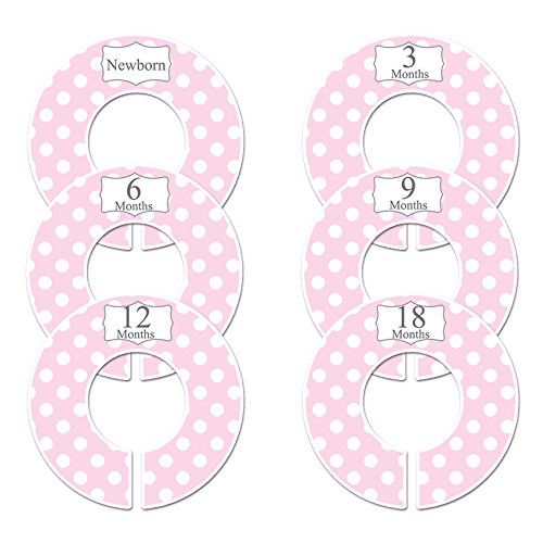 Closet Doodles C16 Pink Polka Dots Baby Clothing Dividers Girl Set of 6 Fits 1.25inch Rod