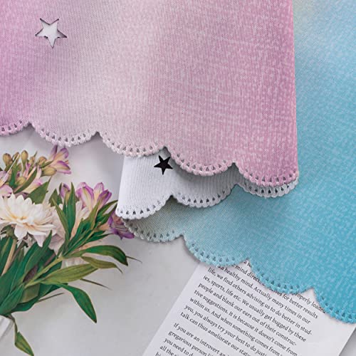 XiDi Rainbow Curtains for Bedroom Stars Decoration Thermal Insulated Net Blue Curtains with Rings for Kids Girls Bedroom Window Treatment 52x63 Inch 2Pcs
