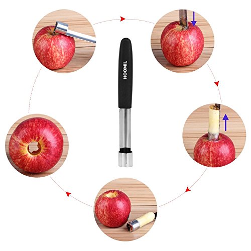 HOOMIL Apple Corer Premium Stainless Steel Apple Pear Corer Remover Tool for Home Kitchen with Rubber Handle - 2 PACK (Black)