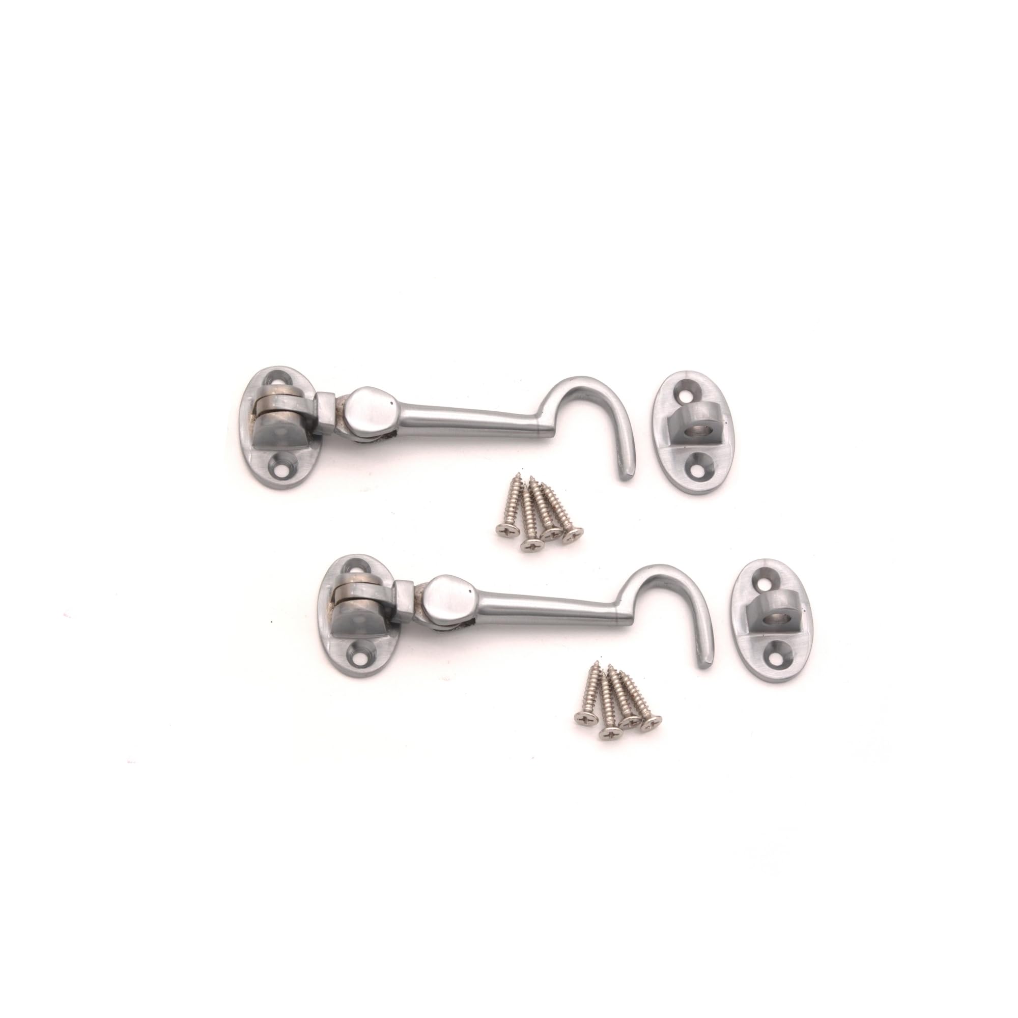 Pack of 2, 3" (75mm) Heavy Duty Brass Cabin Hook & Eye Silent Catch/Latch/Holder/Back Gate/Shed/Patio Door in Various Finishes (Satin Chrome)