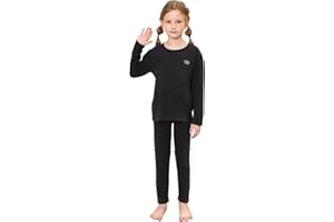 BENO TIGER Girls Thermal Underwear Set Fleece Lined Compression Shirt Pants Toddler Kids Ultra-Soft Stretch Base Layer Suit