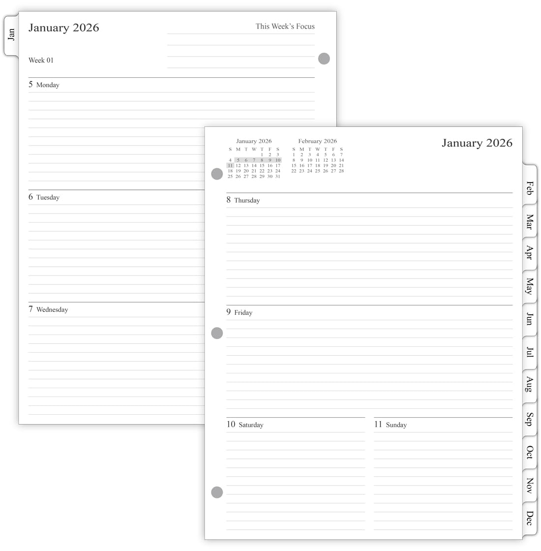 Photo 1 of newestor 2026 Weekly Planner Refills for 3-Ring Binder with Monthly Tabs, Two Pages Per Week, 8-1/2" x 11", Folio Size 5 / Monarch