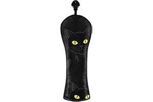 Cute Funny Cat Black Golf Club Head Covers for Women Men PU Leather Golf Headcovers with Interchangeable Tags for Wood Hybrid