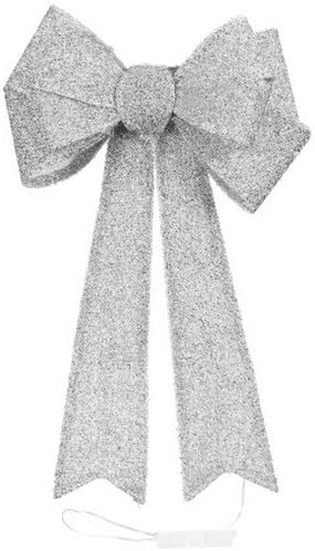 Nerosworld Gorgeous Giant Light Up Door Bow With 25 Warm White LED Light For Christmas Festive Celebration- (Silver)