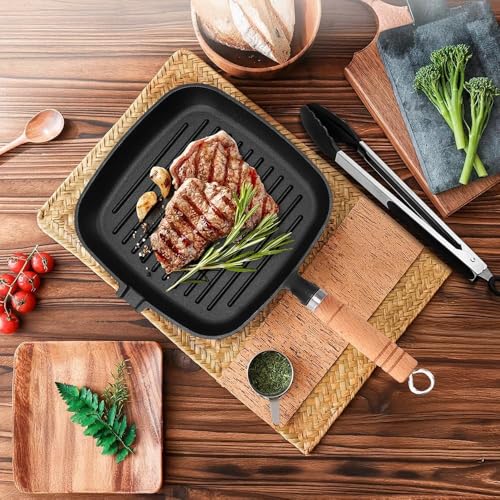 Ausein Juego de 5 Sartenes de Hierro Fundido, Cast Iron Skillet con Espátula y Guantes, Cacerolas de Hierro Fundido Antiadherentes, Ideal para el hogar, la cocina y el camping
