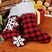 AerWo 2pcs Buffalo Plaid Christmas Stockings, Red and Black Buffalo Check Christmas Stocking, Triple Layers Christmas Snowflake Stockings with Faux Fur Cuff, 18 inch
