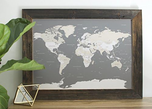 Small Grey World Map - Push Pin Travel Map - World Map - Framed World Map - Travel Map - Push Pin Map - Map of the World