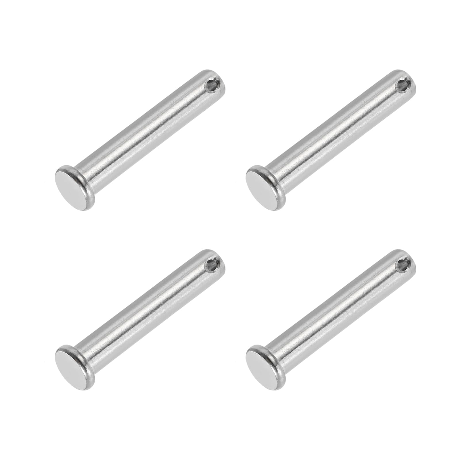 PATIKIL 10 x 55 Mm Single Hole Clevis Pins, 4 Pcs 304 Stainless Steel Flat Head Pin for Hitch Pin Lock Link Hinge Systems, Silver