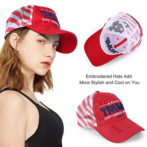 LEACOOLKEY 2PCS Trump 2020 Hat Keep America Great 2D/3D Embroidery Breathable Adjustable Baseball Cap