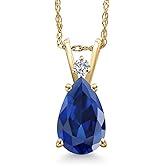 Gem Stone King 14K Yellow Gold Blue Created Sapphire and Lab Grown Diamond Pendant Necklace for Women | 2.12 Cttw | Gemstone September Birthstone | Pear Shape 10X7MM | With 18 Inch Chain