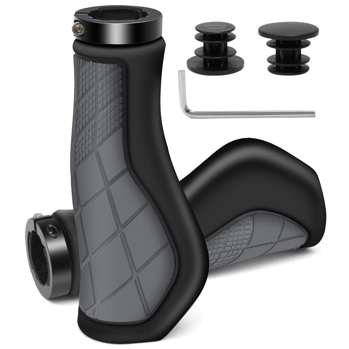 REETEE Non-Slip Rubber Bicycle Grips with Aluminum Lock, Ergonomic MTB Hand Grips - 22.2 mm Universal for BMX/Bicycle/Scooter