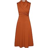 GRACE KARIN 2025 Women's Notch Lapel Ruched Wrap V Neck Business Work Dress Sleeveless A Line Midi Dress