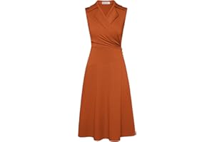 GRACE KARIN 2025 Women's Notch Lapel Ruched Wrap V Neck Business Work Dress Sleeveless A Line Midi Dress