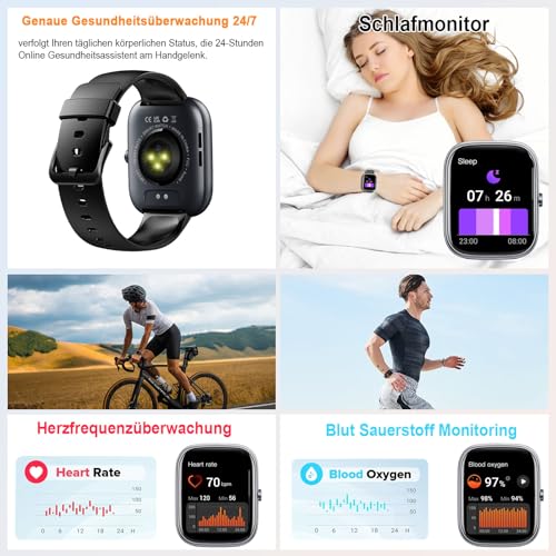 Motast Reloj Inteligente Hombre,1.91" HD Smartwatch con Llamadas, 110+Modos Deportivo Smart Watch, Podómetro/Pulsómetro/SpO2/Monitor de Sueño, IP68 Impermeable Pulsera Actividad para Android iOS