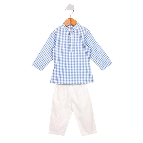 nino bambino By Hopscotch Boys Organic Cotton Checks Full Sleeves Kurta Pajama Set in Multi Color