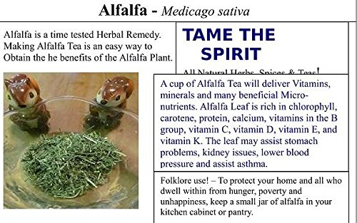 Alfalfa Leaf Raw Herb with Laminated Reference Card, Non GMO, No Additives, No Preservatives, Fresh Dry Herb Cut and Sifted