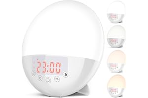 RICIAL Wake Up Light, 10000 Lux UV Free Sun lamp Sunrise Alarm Clock, Dimmable 5 Brightness & 4 Color Temperatures & Timer, Dual Alarms & Snooze, Sleep Aid with 10 Natural Sounds