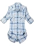 OCHENTA Women's Mid Long Style Roll Up Sleeve Plaid Shirt C106 Label 6XL - US 14