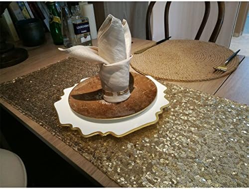 Golden Table Runner, 12''x110''Sparkly Gold Sequin Hem Edge Table Runner for Wedding Party Bridal Shower Baby Shower, Christmas Decorations