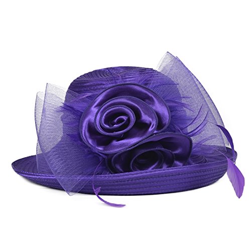 Janey&Rubbins Women Kentucky Derby Church Wedding Fascinators Cloche Bucket Bowler Hat (Purple)
